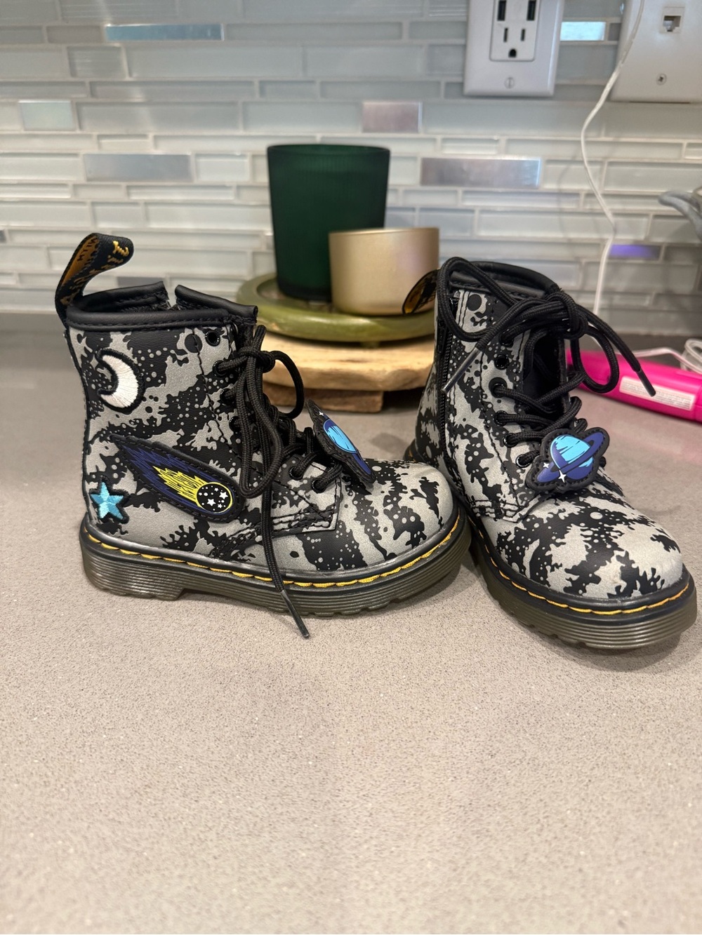 Doc martens Space Print Combat Boots with Planet & Star Charms